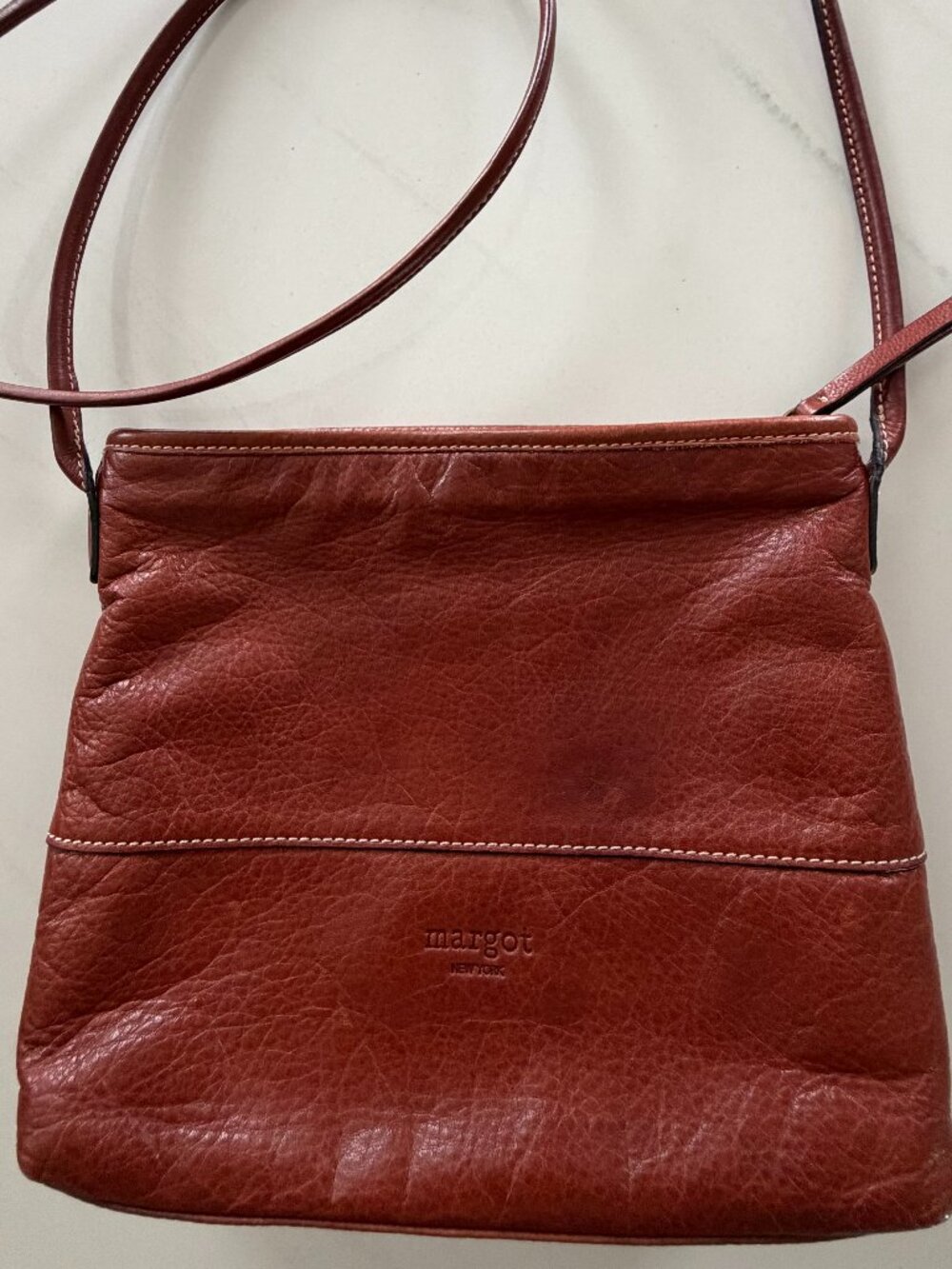 Margot New York Derby Antique Brandy Leather Crossbody Bag Cognac